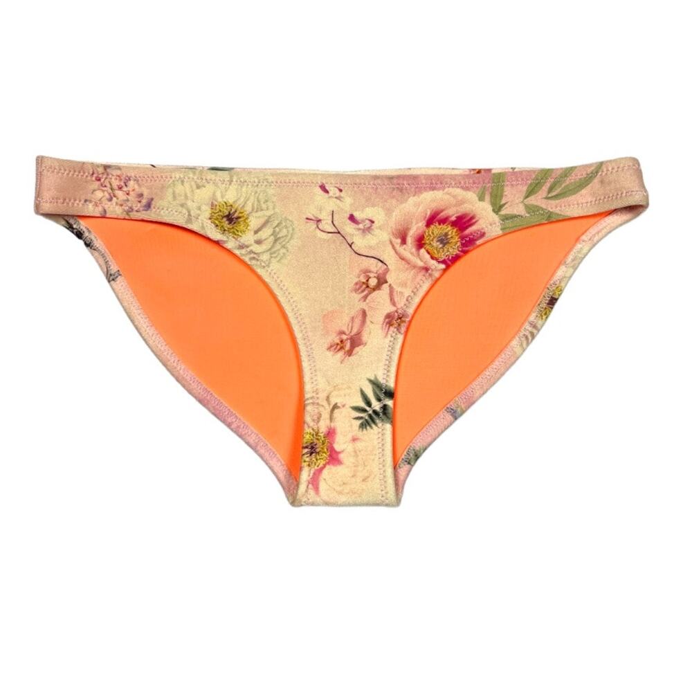 TRIANGL Bikini Bottoms Floral Print Neoprene Hi Cut‎ Women's Medium Peach Pink